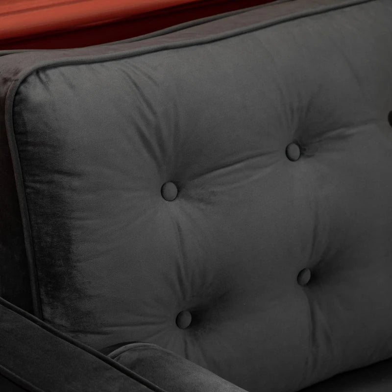 Dark Grey Button-Tufted 3-Seater Sofa