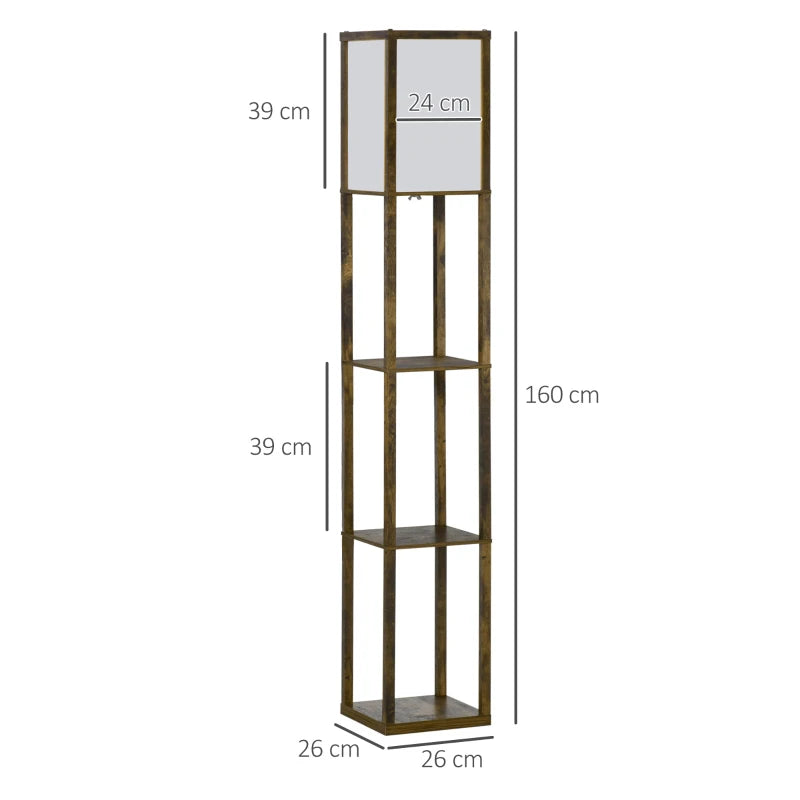 Brown 3-Tier Floor Lamp with Storage Shelf