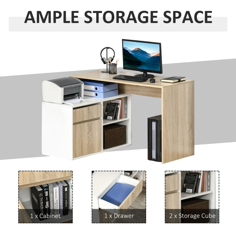 L-Shaped Corner Computer Desk with Storage Shelf Drawer