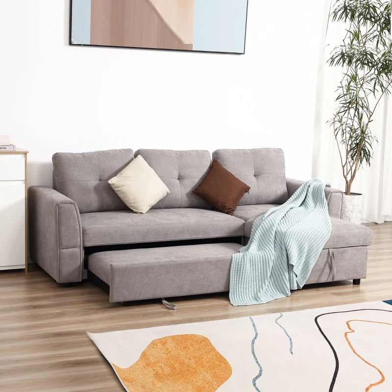 Linen-Look 'L' Storage Sofa Bed