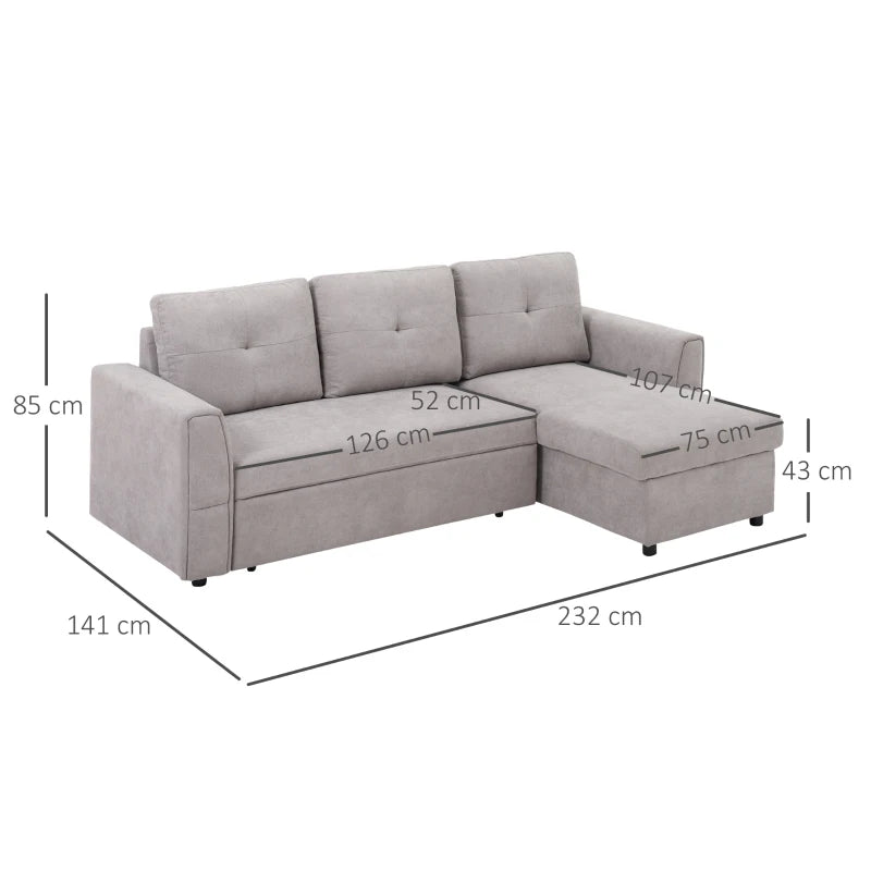 Linen-Look 'L' Storage Sofa Bed