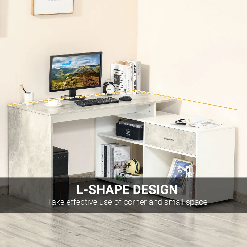 L-Shaped Corner Desk with Drawers and Shelves