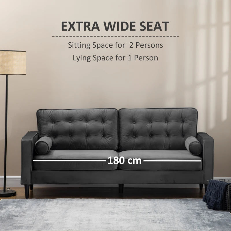 Dark Grey Button-Tufted 3-Seater Sofa